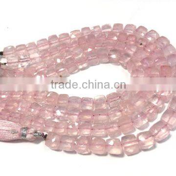 2016 BEST PRICE NATURAL ROSE QUARTZ APPROX 7X7-8X8MM CUBE BOX FACETED LOOSE BEADS