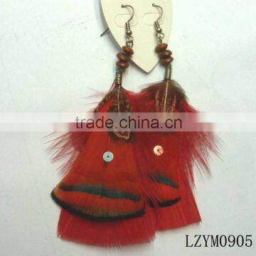 fashion red feather earrings