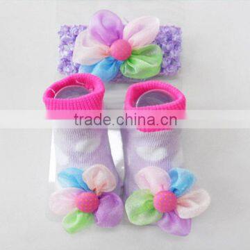 2016 hot sales gift box baby girl's socks with headband