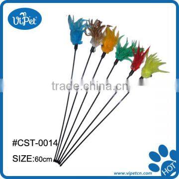 Colourful feather teaser stick cat toy