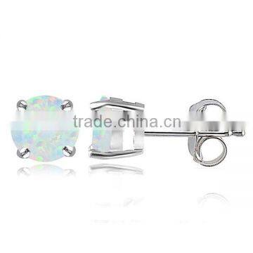 6mm Round Sterling Silver Stud Earrings Opal