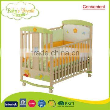 WBC-40A convenient do solid wood swing baby bed swinging cots with green paint