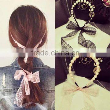 New Design Simulated Pearls Wave Bands Beautiful Lace Bows Hair Bands Headbands for Girls Headwear Hair Accessories for Women