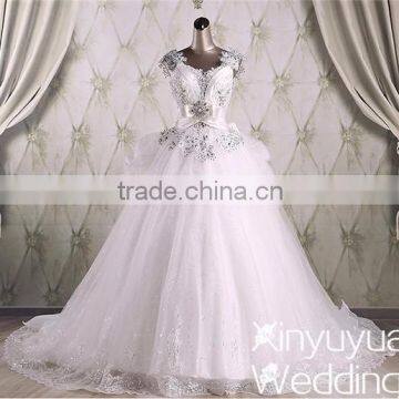 Xinyuyuan Ball gown Sexy real sample crystal beads for wedding gown long trail wedding dress from china CYW-016