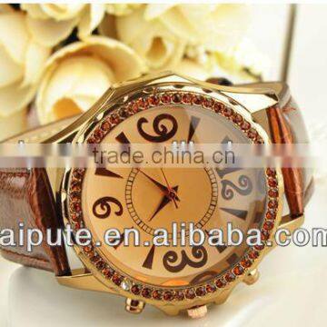 2013 fashion design japan movement ladies/girl's leather diamond watch