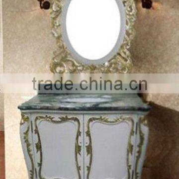 Purple landscape Antique single sink wooden mirror and vanity top with Baltic Brown/Classic solid wood bathroom cabinet