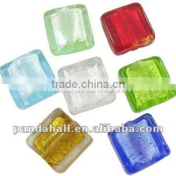 Handmade Silver Foil Glass Jewellery Beads, Square, Mixed Color(SLS12MMY-1)