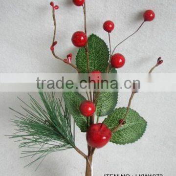 2015 newest special artificial holly pine needle leaf and foam red berry pick 12.5" branches pick for chrismas decoration pick