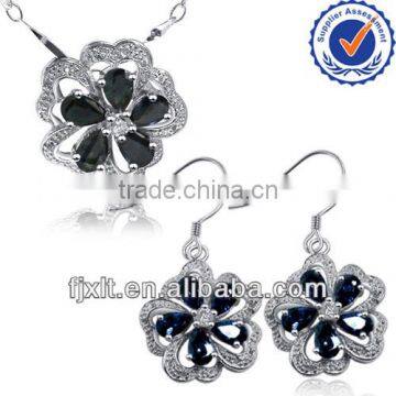 New Arrival Petals Modeling Jewelry Set, Natural Sapphire 925 Sterling Silver Jewelry Set