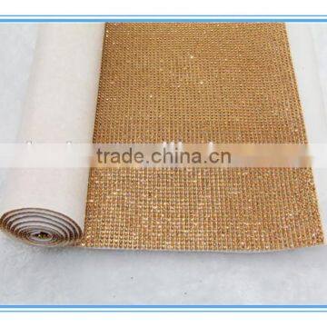 120*45cm Hot fix golden aluminium crystal rhinestone sheet with high quality