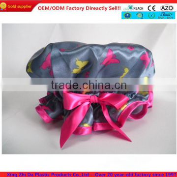 2014 Latest printed lined satin shower cap