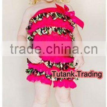 Camouflage Hot Pink Layer Chiffon Wholesale Romper with Hot Pink Bow GB004