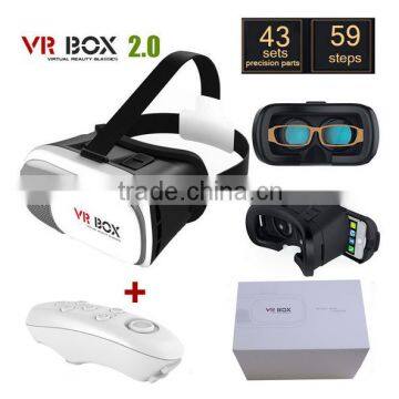 Google cardboard HeadMount VR BOX 2.0 Version VR 3D Glasses for 3.5"-6.0" Smart Phone + bluetooth remote controller with package