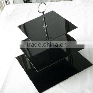 Black square glass cake stand with 3 tier