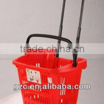 Plastic Shopping Basket with 2 Wheels