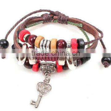 latest design jewelry personalized handmade beads bangles ,wholesale Wrapped Genuine cow Leather Rope Braided charm Bracelet