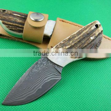 OEM Damascus Steel Hunting Knife Camping Accessory with Antler + Brass Handle UDTEK01307