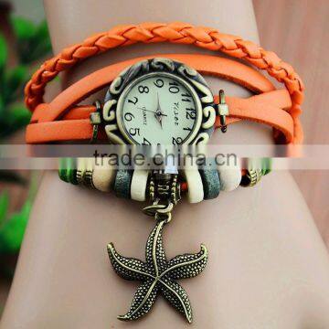 promotion genuine leather band vintage starfish pendant vintage watches for women