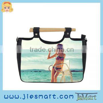 JSMART microfiber lady handbag customized digital printing tote bag