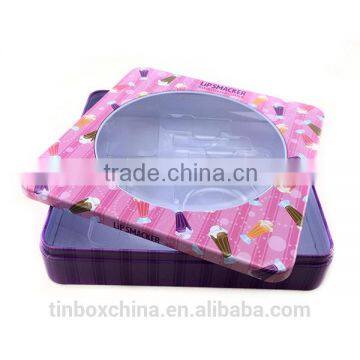 food grade square metal flat bottom clear cookie boxes