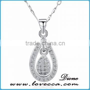 925 Sterling Silver white cubic zircon pave oval Pendant Necklace