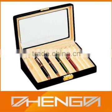 Custom Black Leather Pen Box with PVC Window
