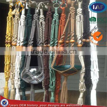 Garden deco mix color cotton with wood bead hanging flower pot /macrame pot hanger