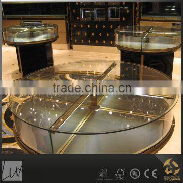 Black wood glass top center round retail display table