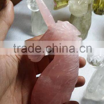 Natural Pink Rose Quartz Crystal Unicorn Carvings photo-2