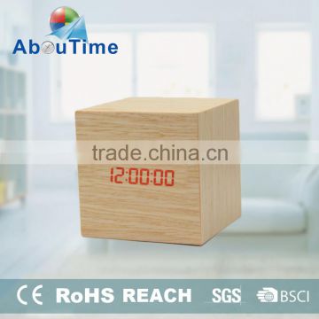 New cheap cube digital LED wooden alarm clcok for home decoration