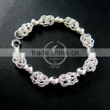 20cm silver plated brass faceted round beads link fashion DIY bracelet supplies 1900070