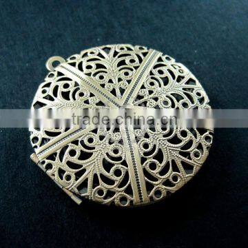 38mm Vintage Style Filigree Antiqued Bronze Plated Brass Big Round Photo Locket Pendant Charm DIY Supplies 1111048