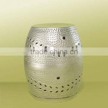 Side Table stainless steel garden stool with hammered and pierced details Metal Garden Stool