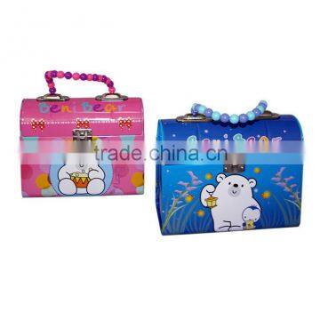 Handle Tin Cartoon Kids Multipurpose box with Lock