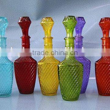 decorative colored glass wine bottle