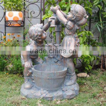 Boy and Girl Water Fountain Resin Unique Garden Sculpture Polyresin Water Fountain