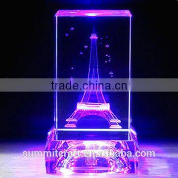 2016 3d crystal eiffel tower with light base