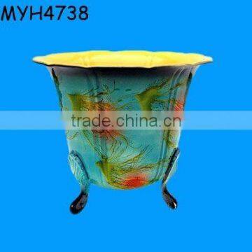 Decorative ceramic glazed flower pot with standing feet