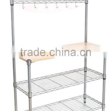 Modern Kitchen 4-Tier Rack Wire Shelving Shelf With Wood Cutting Board