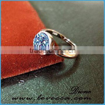 Druzy Jewelry Design Rhodium Plated 925 Silver Titanium Drusy Silver Ring photo-6