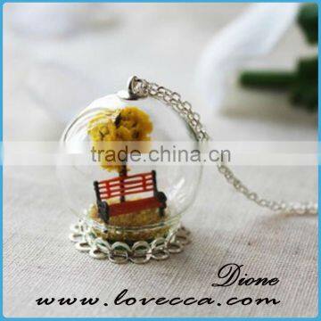 Antiqued Brass Glass Globe Jewelry Necklace With Dried Flower photo-2