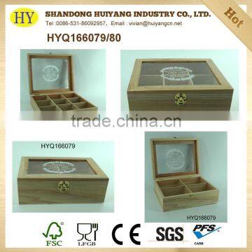 unfinished paulownia wooden divider tea bags box