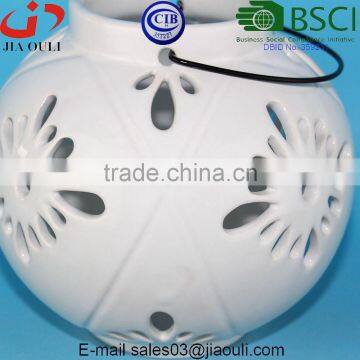 BSCI Audit Factory White Ceramic Lantern With Metal Handle, Ceramic Candleholders photo-3