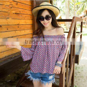 Ladies fashion bohemia style off the shoulder long sleeve loose casual blouse