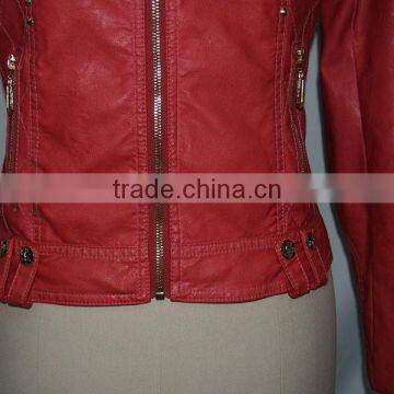 Fashion New Ladies Red Color Slim Fit Leather Jacket photo-3