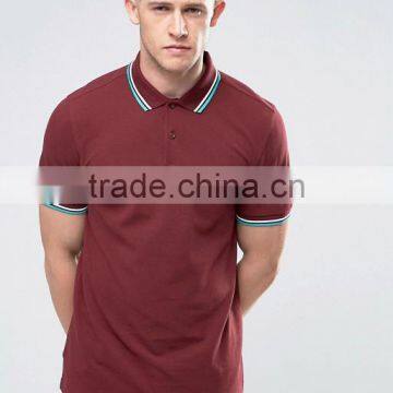 Short Sleeve Button Placket Ribbed Collar and Sleeve Plum Men's 100% Cotton Breathable Pique 200g Blank Casual Polo T-Shirt