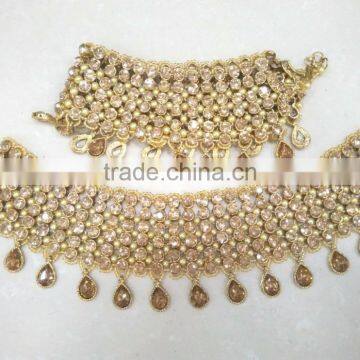 Gold crystal broad payal ANKLETS pair feet bracelet