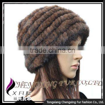 CX-C-36F Cheap Fur Hat Striped Knitted Women Mink Fur Hats photo-3