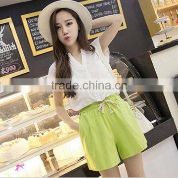 2016 Wholesale Adult Crepe Spandex Shorts With Pockets Tie Waist Detail Shorts Custom photo-2