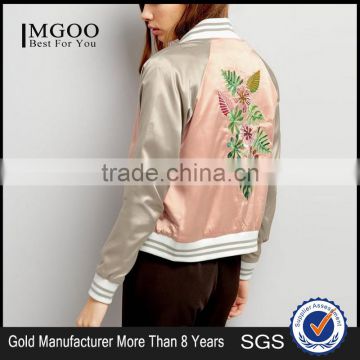 Women Custom Floral Embroidered Satin Bomber Jacket Baseball Jacket With Private Label